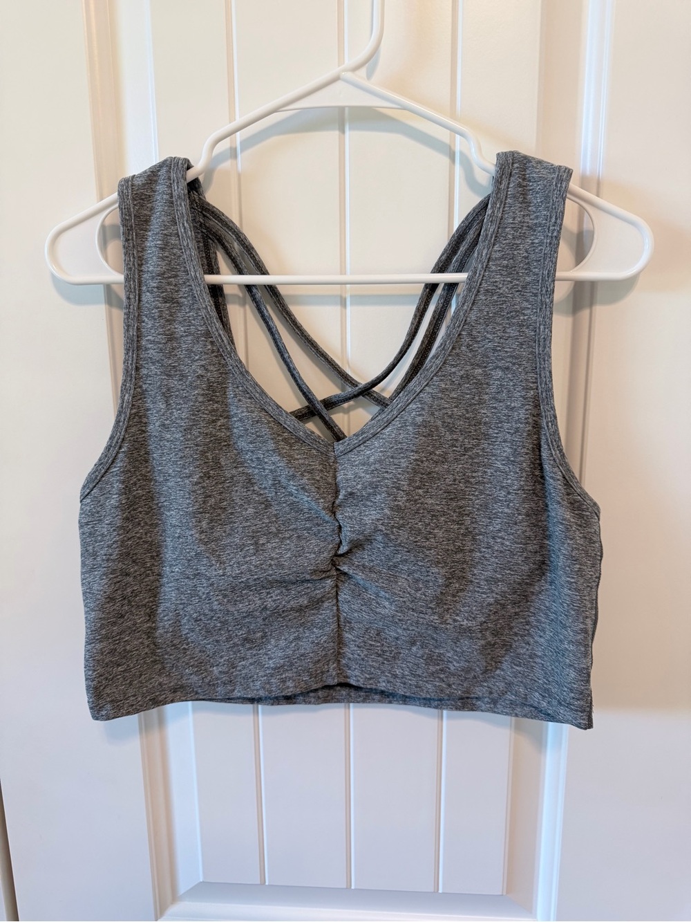 Zella Women’s L Gray Ruched Strappy Cross Back Sports Bra
